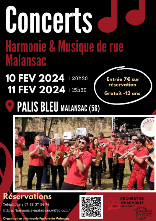 Affiche concert Harmonie Malansac février 2024